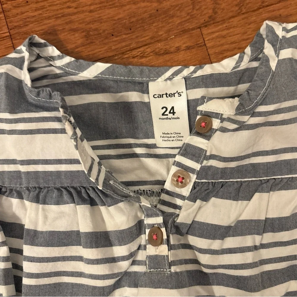 Carter's Gray and White Striped Kids Blouse‎